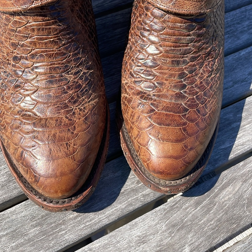 Lane Mattie Sz 7.5 Brown Croc Leather Western Ankle Booties - Picture 8 of 15